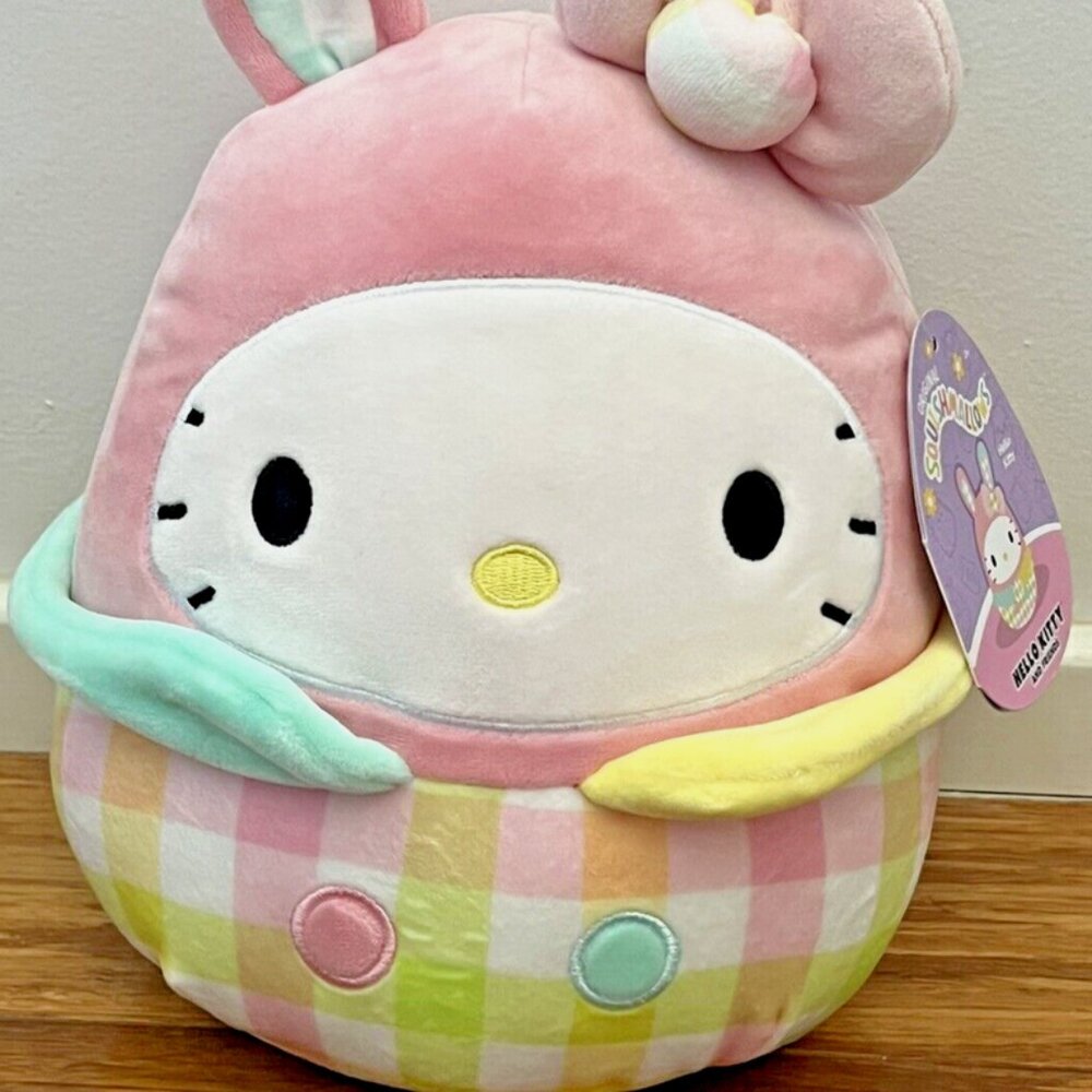 Sanrio Hello Kitty Squishmallows 10” 2023 Kawaii Easter Pastel Plaid Bunny Plush